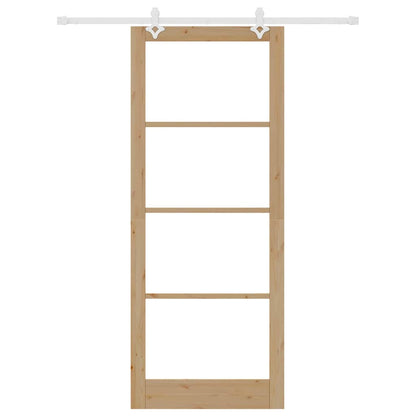 vidaXL Sliding Door Natural 93 x 232 cm Solid Pine Wood and Glass