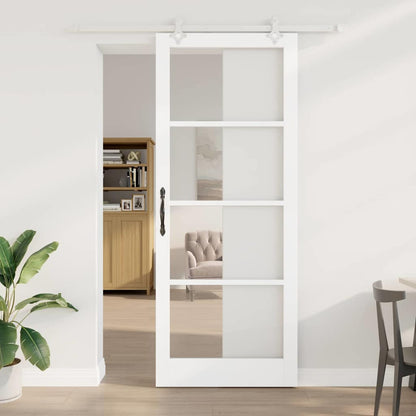 vidaXL Sliding Door White 93 x 232 cm Solid Pine Wood and Glass