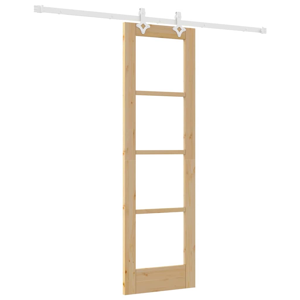 vidaXL Sliding Door Natural 61 x 198.5 cm Solid Pine Wood and Glass