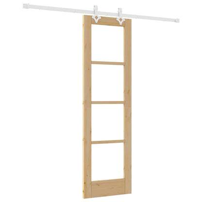 vidaXL Sliding Door Natural 61 x 198.5 cm Solid Pine Wood and Glass
