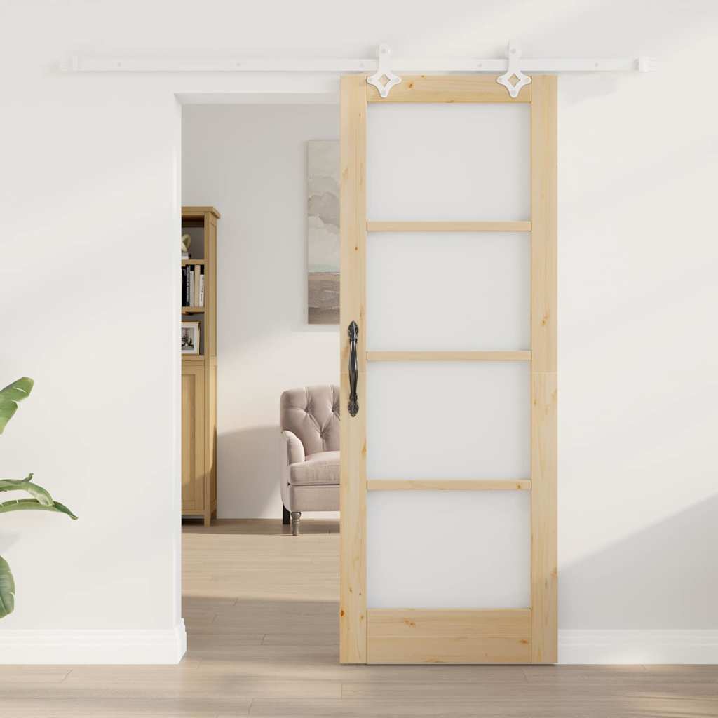 vidaXL Sliding Door Natural 73.5 x 198.5 cm Solid Pine Wood and Glass