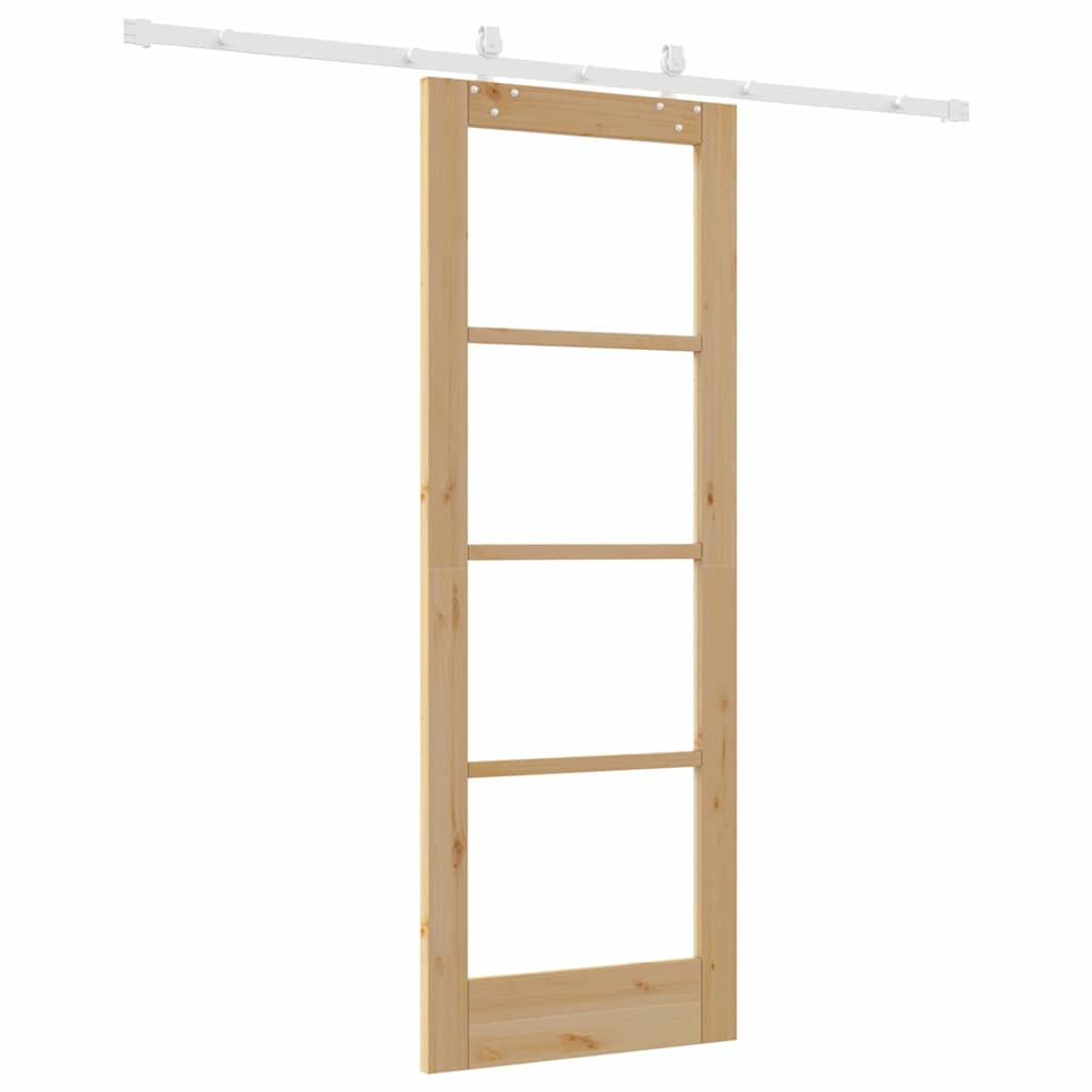 vidaXL Sliding Door Natural 73.5 x 198.5 cm Solid Pine Wood and Glass