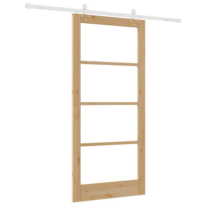 vidaXL Sliding Door Natural 93 x 202 cm Solid Pine Wood and Glass