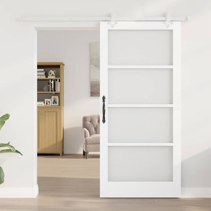 vidaXL Sliding Door White 93 x 202 cm Solid Pine Wood and Glass