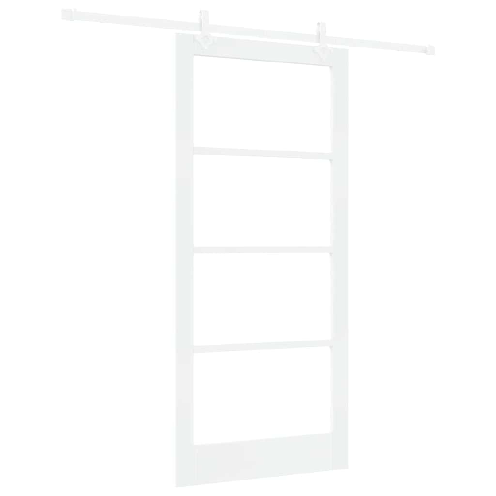 vidaXL Sliding Door White 93 x 202 cm Solid Pine Wood and Glass