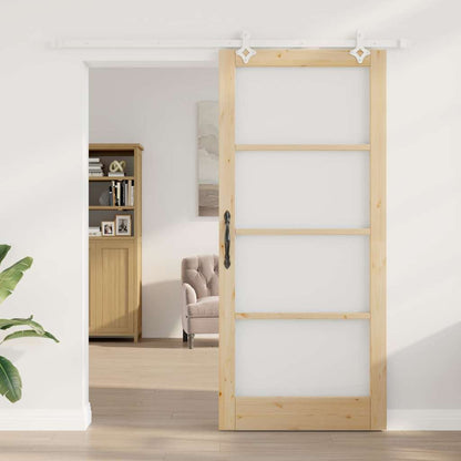 vidaXL Sliding Door Natural 93 x 211 cm Solid Pine Wood and Glass