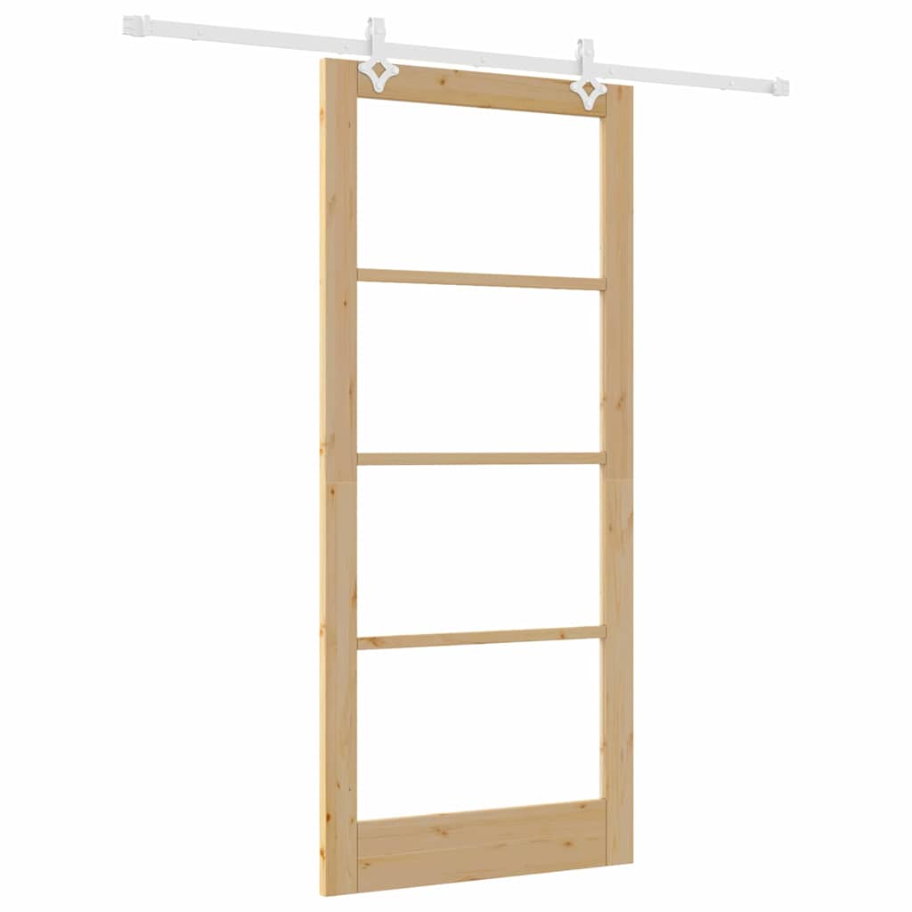 vidaXL Sliding Door Natural 93 x 211 cm Solid Pine Wood and Glass