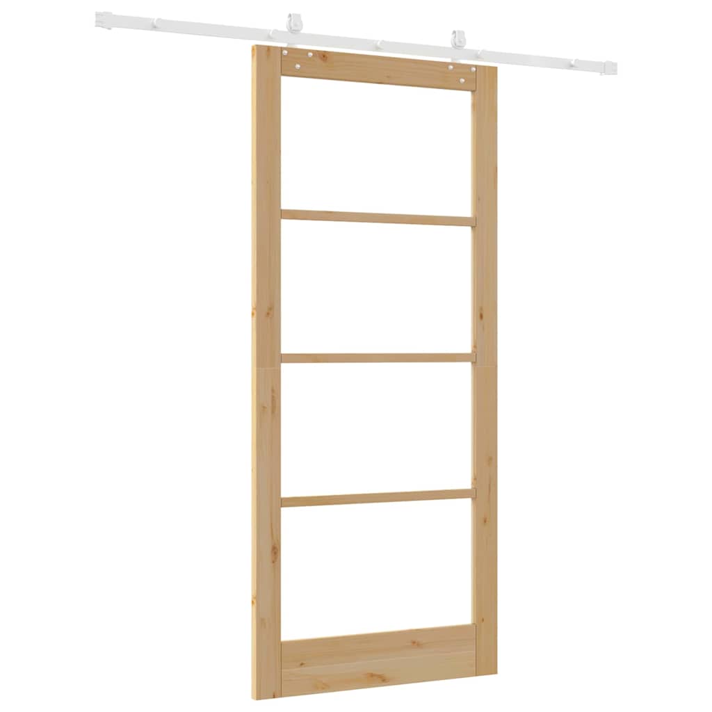 vidaXL Sliding Door Natural 93 x 211 cm Solid Pine Wood and Glass