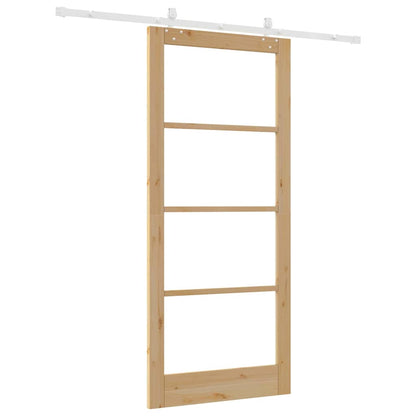vidaXL Sliding Door Natural 93 x 211 cm Solid Pine Wood and Glass