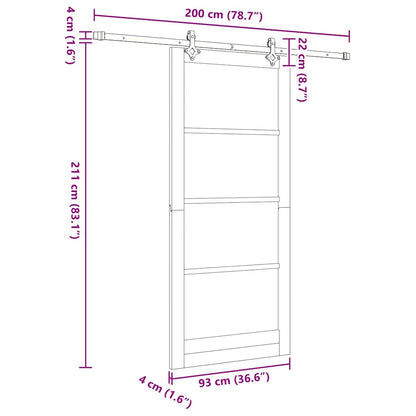 vidaXL Sliding Door Natural 93 x 211 cm Solid Pine Wood and Glass