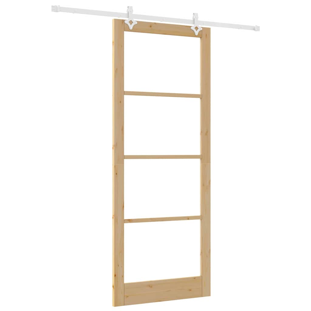 vidaXL Sliding Door Natural 93 x 232 cm Solid Pine Wood and Glass