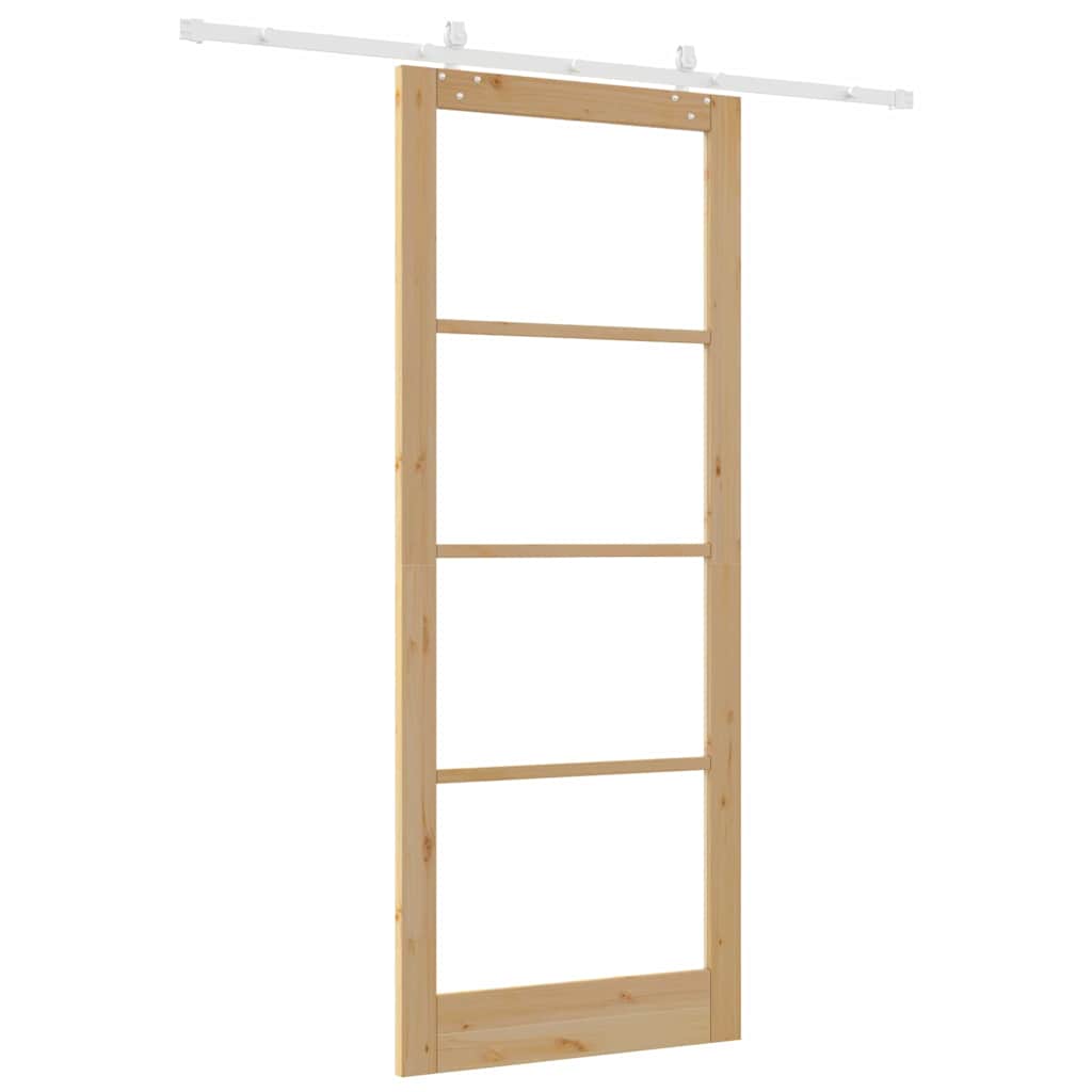 vidaXL Sliding Door Natural 93 x 232 cm Solid Pine Wood and Glass