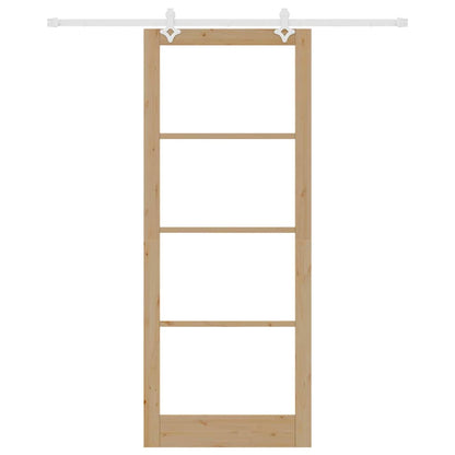 vidaXL Sliding Door Natural 93 x 232 cm Solid Pine Wood and Glass