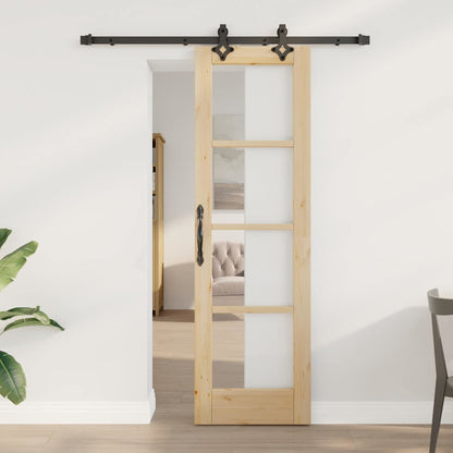 vidaXL Sliding Door Natural 61 x 198.5 cm Solid Pine Wood and Glass