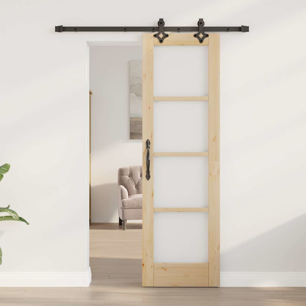 vidaXL Sliding Door Natural 61 x 198.5 cm Solid Pine Wood and Glass