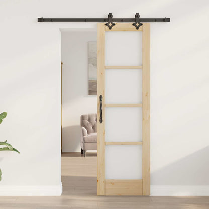 vidaXL Sliding Door Natural 61 x 198.5 cm Solid Pine Wood and Glass