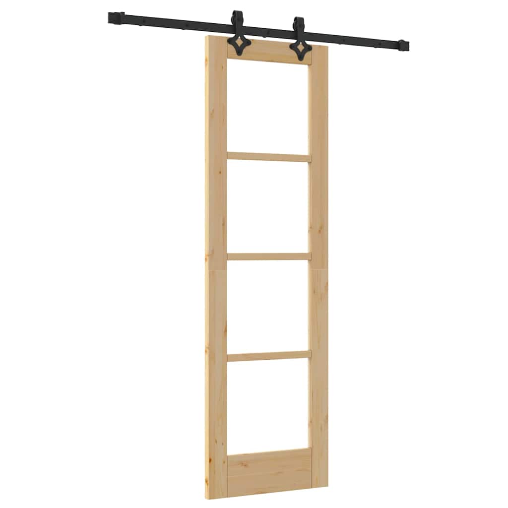 vidaXL Sliding Door Natural 61 x 198.5 cm Solid Pine Wood and Glass