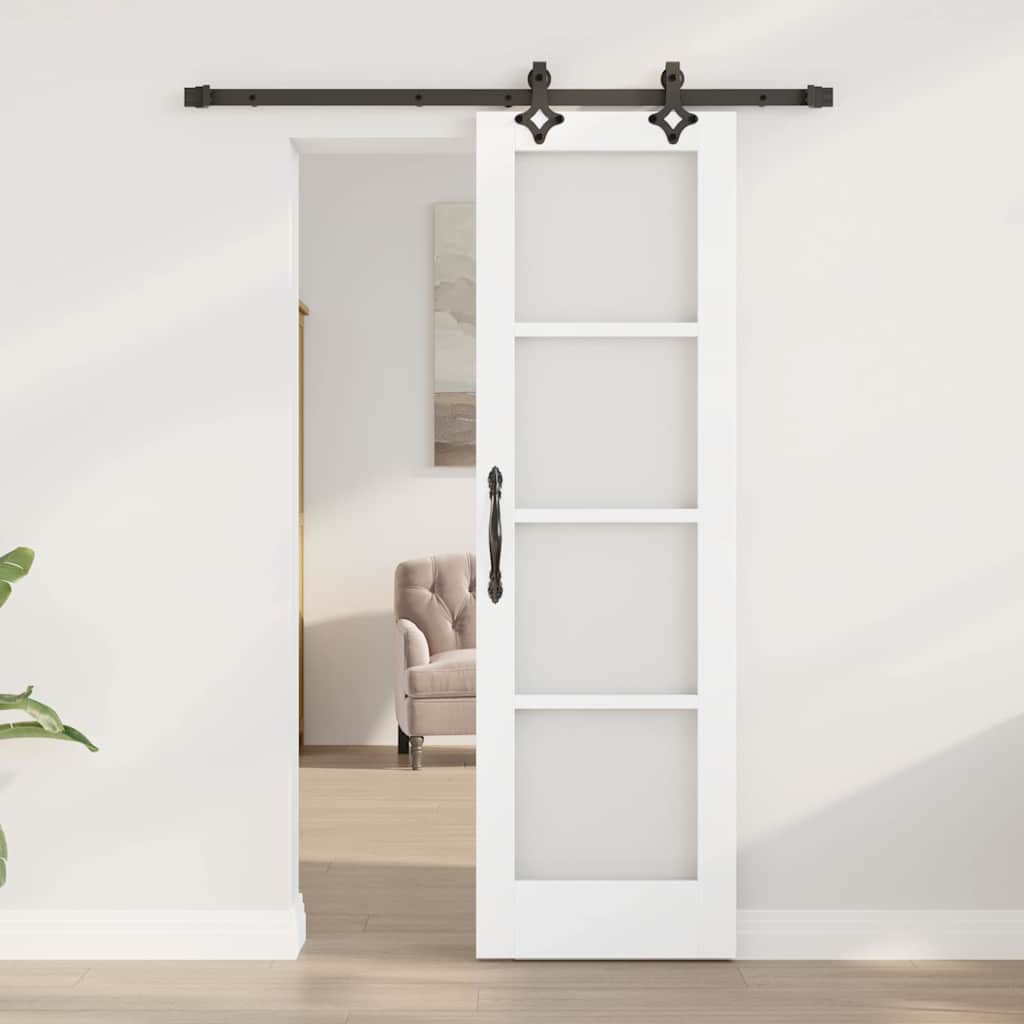 vidaXL Sliding Door White 61 x 198.5 cm Solid Pine Wood and Glass