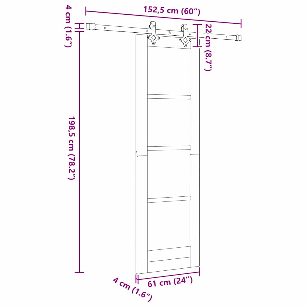 vidaXL Sliding Door White 61 x 198.5 cm Solid Pine Wood and Glass