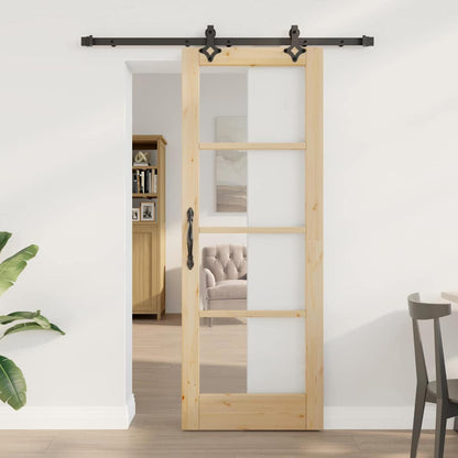 vidaXL Sliding Door Natural 73.5 x 198.5 cm Solid Pine Wood and Glass