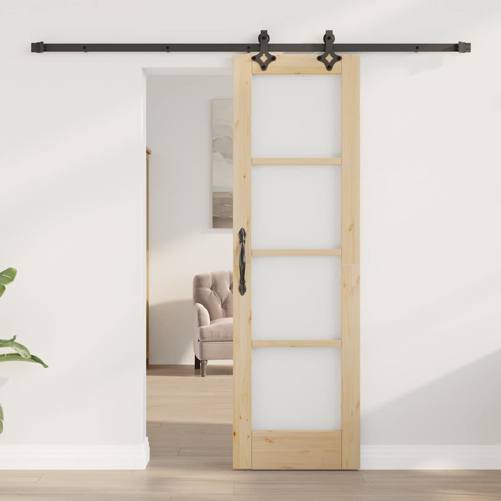 vidaXL Sliding Door Natural 61 x 198.5 cm Solid Pine Wood and Glass