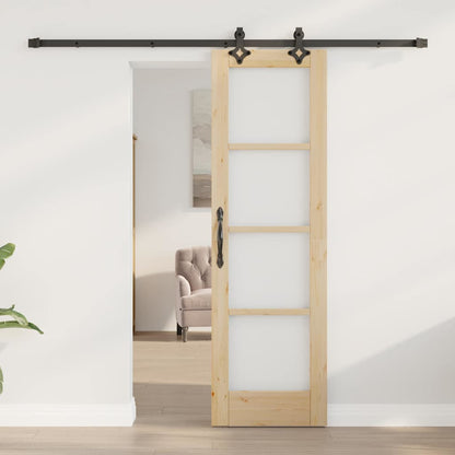 vidaXL Sliding Door Natural 61 x 198.5 cm Solid Pine Wood and Glass