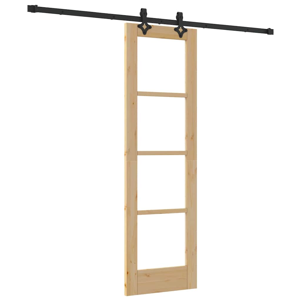 vidaXL Sliding Door Natural 61 x 198.5 cm Solid Pine Wood and Glass