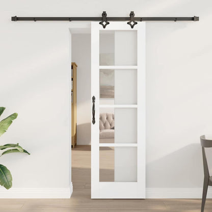 vidaXL Sliding Door White 61 x 198.5 cm Solid Pine Wood and Glass