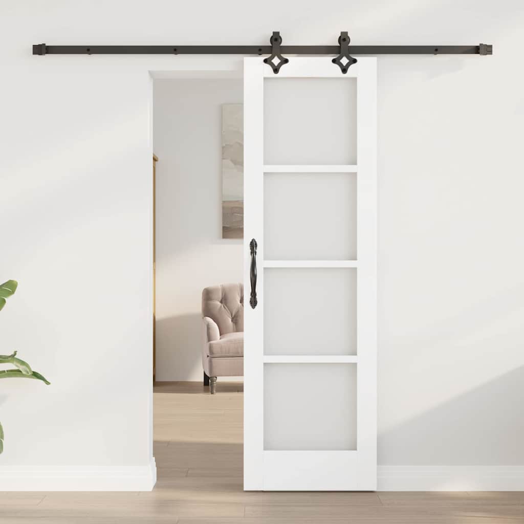 vidaXL Sliding Door White 61 x 198.5 cm Solid Pine Wood and Glass