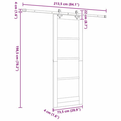 vidaXL Sliding Door Natural 73.5 x 198.5 cm Solid Pine Wood and Glass