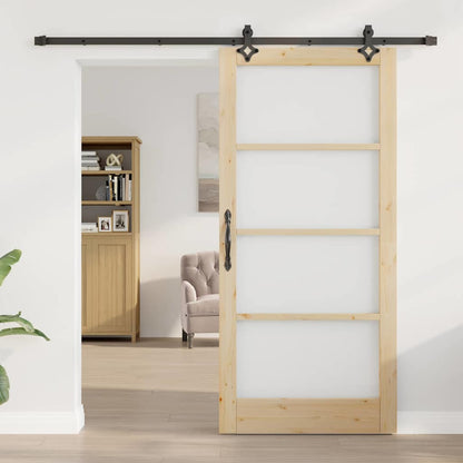 vidaXL Sliding Door Natural 93 x 202 cm Solid Pine Wood and Glass