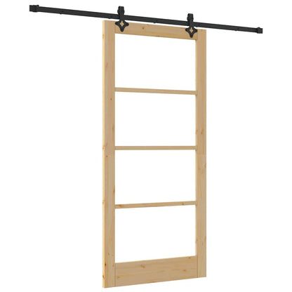 vidaXL Sliding Door Natural 93 x 202 cm Solid Pine Wood and Glass