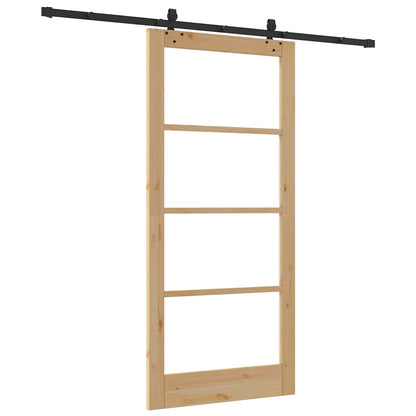 vidaXL Sliding Door Natural 93 x 202 cm Solid Pine Wood and Glass