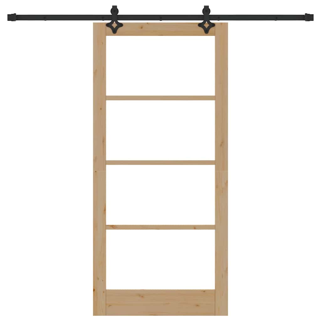 vidaXL Sliding Door Natural 93 x 202 cm Solid Pine Wood and Glass