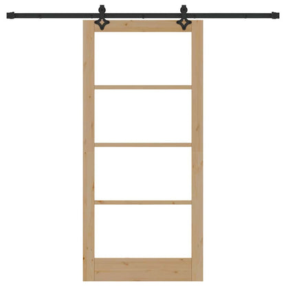 vidaXL Sliding Door Natural 93 x 202 cm Solid Pine Wood and Glass