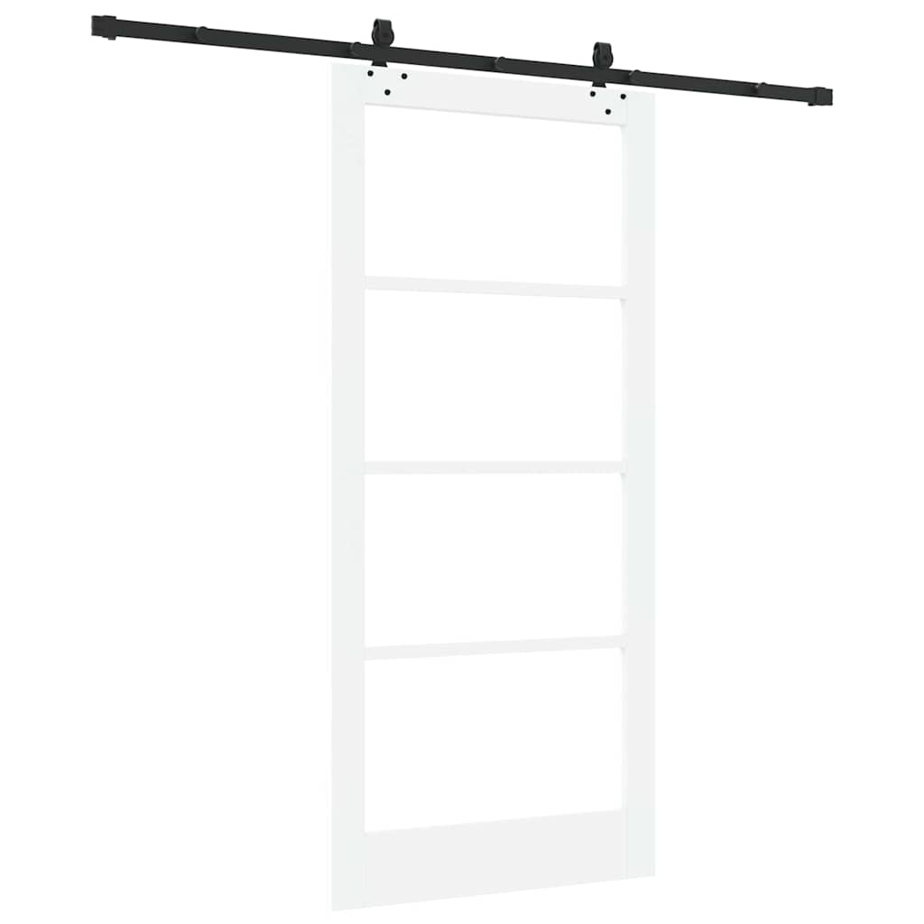 vidaXL Sliding Door White 93 x 202 cm Solid Pine Wood and Glass