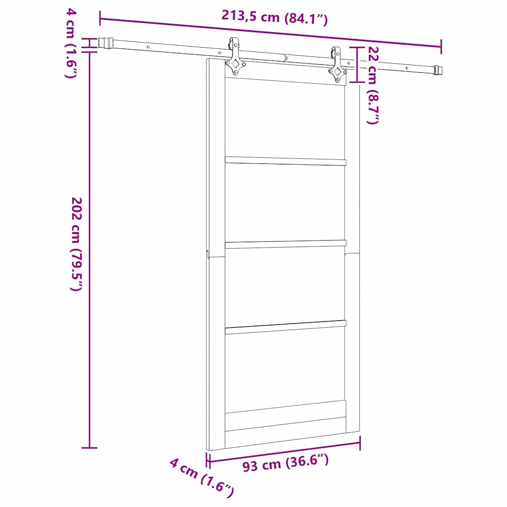 vidaXL Sliding Door White 93 x 202 cm Solid Pine Wood and Glass