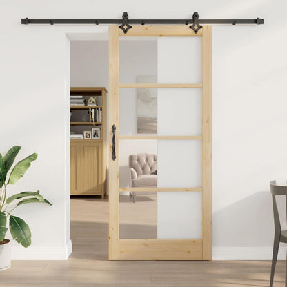 vidaXL Sliding Door Natural 93 x 211 cm Solid Pine Wood and Glass