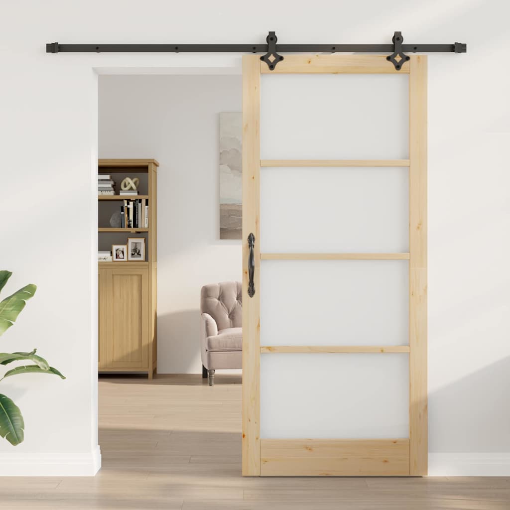 vidaXL Sliding Door Natural 93 x 211 cm Solid Pine Wood and Glass
