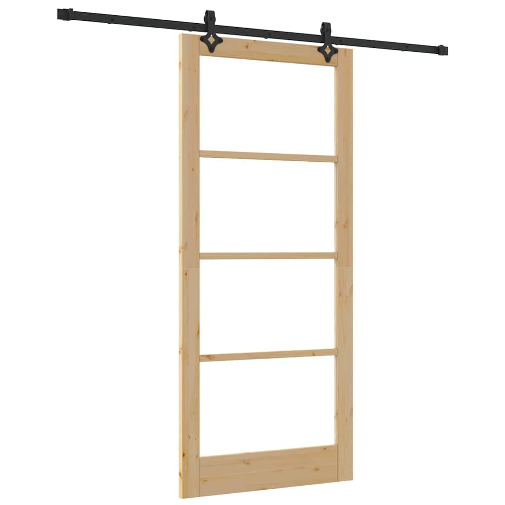 vidaXL Sliding Door Natural 93 x 211 cm Solid Pine Wood and Glass