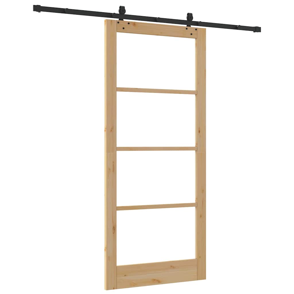 vidaXL Sliding Door Natural 93 x 211 cm Solid Pine Wood and Glass