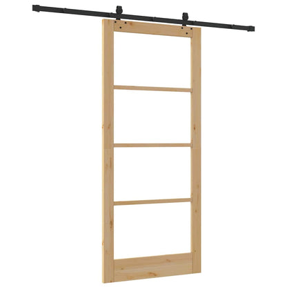 vidaXL Sliding Door Natural 93 x 211 cm Solid Pine Wood and Glass