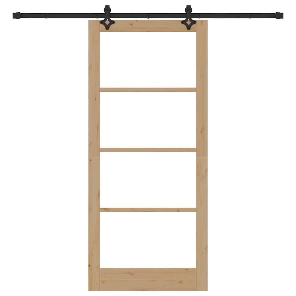vidaXL Sliding Door Natural 93 x 211 cm Solid Pine Wood and Glass