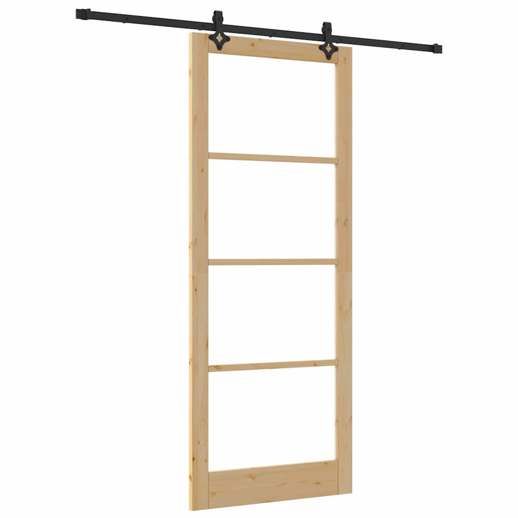 vidaXL Sliding Door Natural 93 x 232 cm Solid Pine Wood and Glass