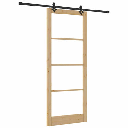 vidaXL Sliding Door Natural 93 x 232 cm Solid Pine Wood and Glass