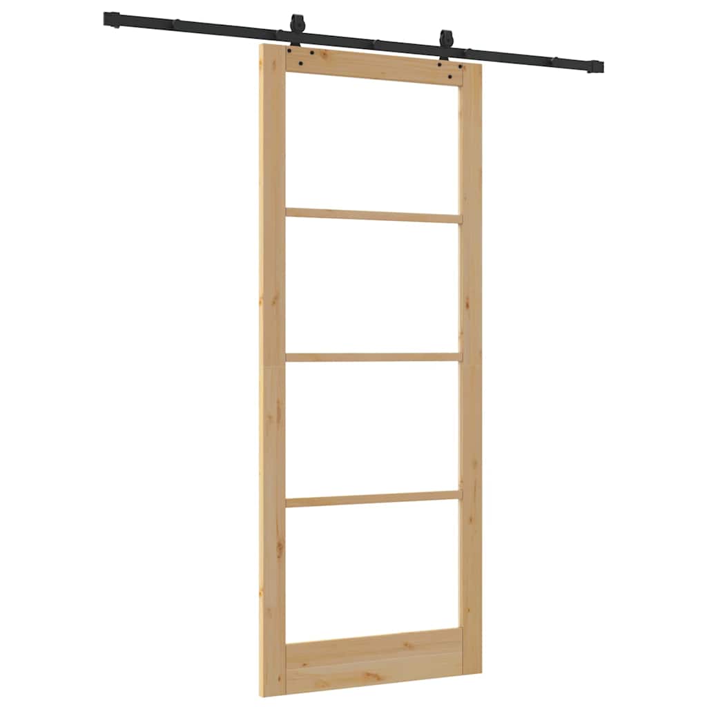 vidaXL Sliding Door Natural 93 x 232 cm Solid Pine Wood and Glass