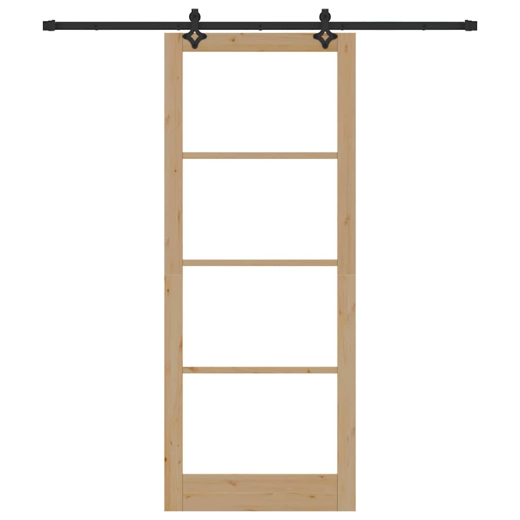 vidaXL Sliding Door Natural 93 x 232 cm Solid Pine Wood and Glass