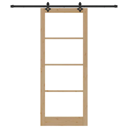 vidaXL Sliding Door Natural 93 x 232 cm Solid Pine Wood and Glass