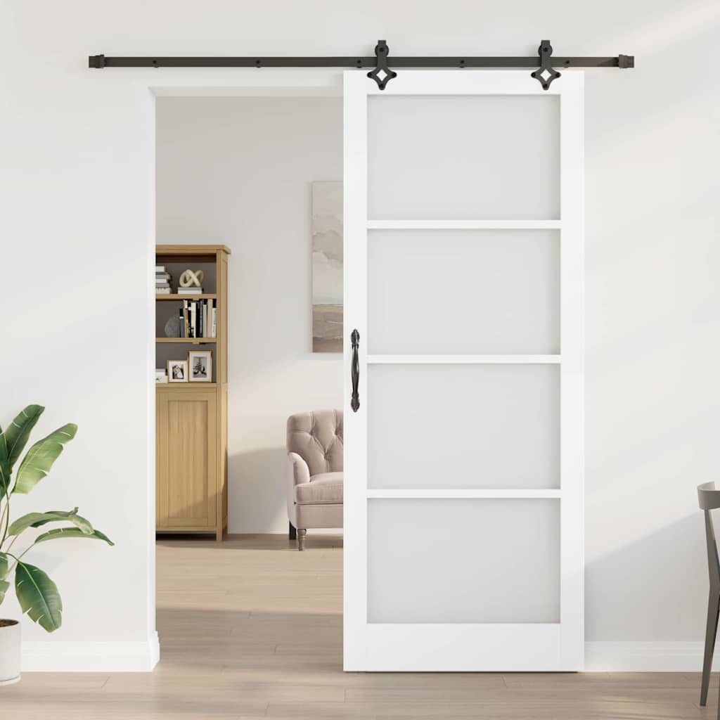 vidaXL Sliding Door White 93 x 232 cm Solid Pine Wood and Glass
