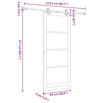 vidaXL Sliding Door White 93 x 232 cm Solid Pine Wood and Glass